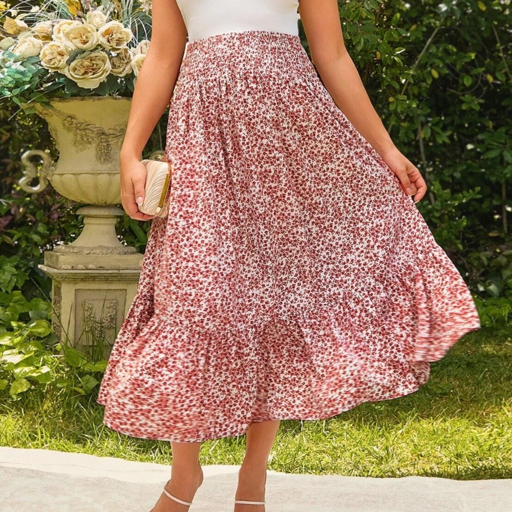 Maternity Floral Print Shirred Stretchy Waist Skirt - Picture 7 of 10